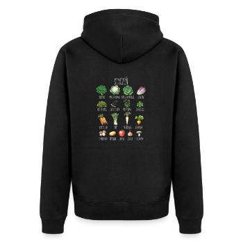 Janvier Collage de fruits et légumes de saison - Veste à capuche bio Premium Unisexe - noir - Dos - Nico (187cm)