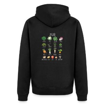 Janvier Collage de fruits et légumes de saison - Veste à capuche bio Premium Unisexe - noir - Dos - Nico (187cm)