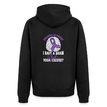Epilepsie ist der Beweis, dass ich ein Gehirn habe Lila Schleife - Unisex Premium Bio Zip Hoodie - Schwarz - Hinten - Nico (187cm)
