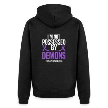Ich bin nicht von Dämonen besessen Lila Band - Unisex Premium Bio Zip Hoodie - Schwarz - Hinten - Nico (187cm)