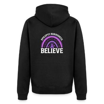 Believe Epilepsie Boho Lila Regenbogen Epilepsie - Unisex Premium Bio Zip Hoodie - Schwarz - Hinten - Nico (187cm)