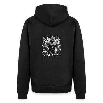 Gorilla Bodybuilding Beast - Unisex Premium Bio Zip Hoodie - Schwarz - Hinten - Nico (187cm)