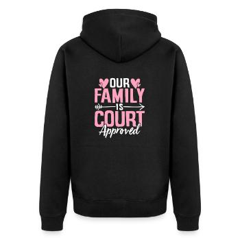 Notre famille est approuvée par le tribunal Gotcha drôle - Veste à capuche bio Premium Unisexe - noir - Dos - Nico (187cm)