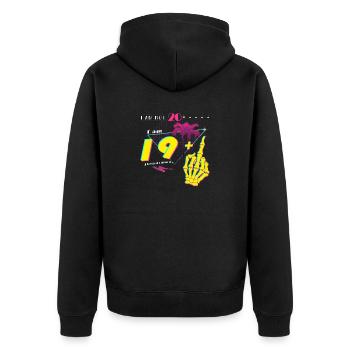 Ich bin nicht 20, ich bin 19 + Mittelfinger - Retro 2005 - Unisex Premium Bio Zip Hoodie - Schwarz - Hinten - Nico (187cm)