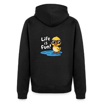 ENTE, DAS LEBEN MACHT SPASS - Unisex Premium Bio Zip Hoodie - Schwarz - Hinten - Nico (187cm)