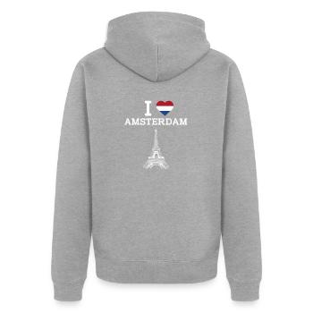 I Love Amsterdam Coole Niederländische Flagge Eiffelturm - Unisex Premium Bio Zip Hoodie - Grau meliert - Hinten - Nico (187cm)