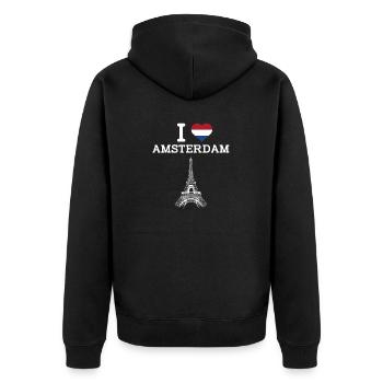 I Love Amsterdam Coole Niederländische Flagge Eiffelturm - Unisex Premium Bio Zip Hoodie - Schwarz - Hinten - Nico (187cm)