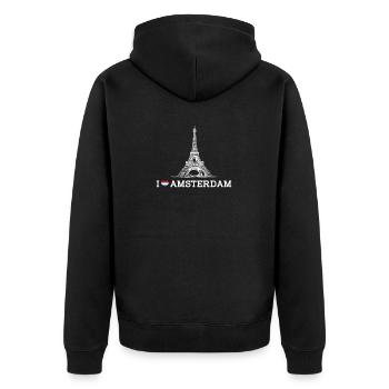 J’aime la Tour Eiffel Amsterdam Lover Coeur Drapeau Jeu de mots - Veste à capuche bio Premium Unisexe - noir - Dos - Nico (187cm)