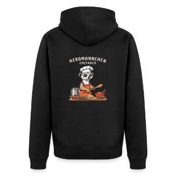 HERDMÄNNCHEN CHEFKOCH - Unisex Premium Bio Zip Hoodie - Schwarz - Hinten - Nico (187cm)