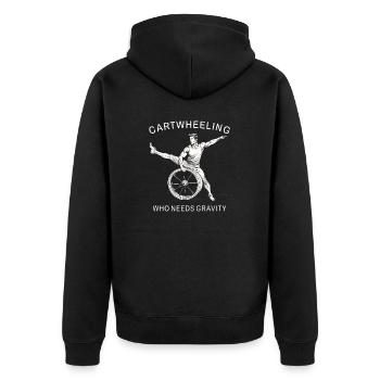 CARTWHEELING WHO NEEDS GRAVITY - Unisex Premium Bio Zip Hoodie - Schwarz - Hinten - Nico (187cm)