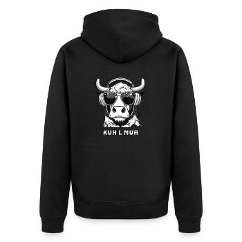 KUH L MUH - Unisex Premium Bio Zip Hoodie - Schwarz - Hinten - Nico (187cm)