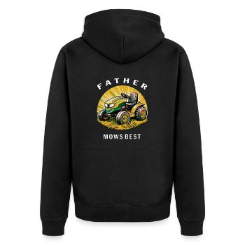 RASENMÄHER FATHER MOWS BEST - Unisex Premium Bio Zip Hoodie - Schwarz - Hinten - Nico (187cm)