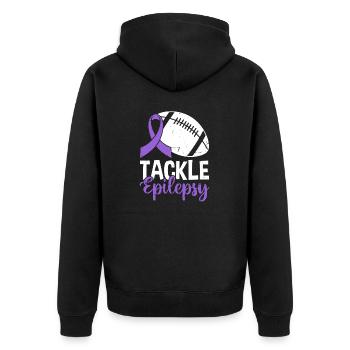 Tackle Epilepsie Volleyball Lila Band Nervös - Unisex Premium Bio Zip Hoodie - Schwarz - Hinten - Nico (187cm)