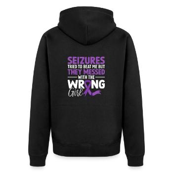 Krampfanfälle versuchten, mich zu besiegen lila Bandepilepsie - Unisex Premium Bio Zip Hoodie - Schwarz - Hinten - Nico (187cm)