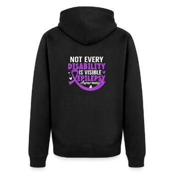 Nicht jede Behinderung ist sichtbar Lila Epilepsie - Unisex Premium Bio Zip Hoodie - Schwarz - Hinten - Nico (187cm)