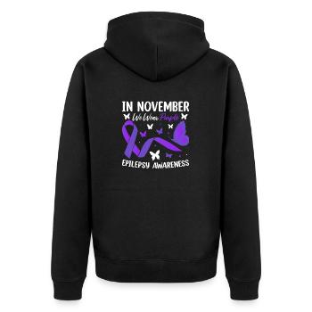 Im November tragen wir Purple Epilepsy Awareness - Unisex Premium Bio Zip Hoodie - Schwarz - Hinten - Nico (187cm)