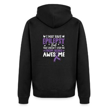 Ich habe möglicherweise Epilepsie, Purple Ribbon Nervensystem - Unisex Premium Bio Zip Hoodie - Schwarz - Hinten - Nico (187cm)