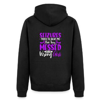 Anfälle versucht, mich zu schlagen lila Schleife lustig - Unisex Premium Bio Zip Hoodie - Schwarz - Hinten - Nico (187cm)