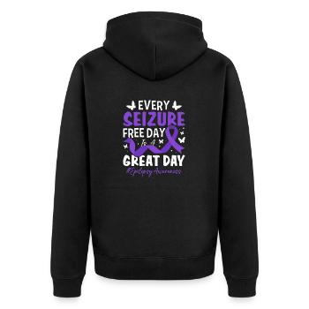 Every Seizure Free Day Purple Ribbon Epilepsy - Unisex Premium Organic Zip Hoodie - black - Back - Nico (187cm)