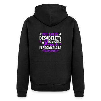 Nicht jede Behinderung ist sichtbar Lila Band - Unisex Premium Bio Zip Hoodie - Schwarz - Hinten - Nico (187cm)