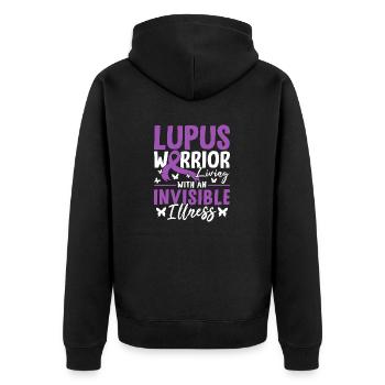 Leben mit einer unsichtbaren Krankheit Lila SLE Lupus - Unisex Premium Bio Zip Hoodie - Schwarz - Hinten - Nico (187cm)