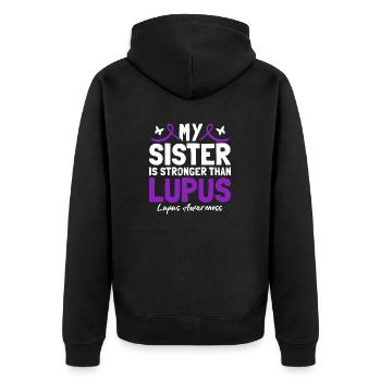 Meine Schwester ist stärker als Lupus Purple - Unisex Premium Bio Zip Hoodie - Schwarz - Hinten - Nico (187cm)