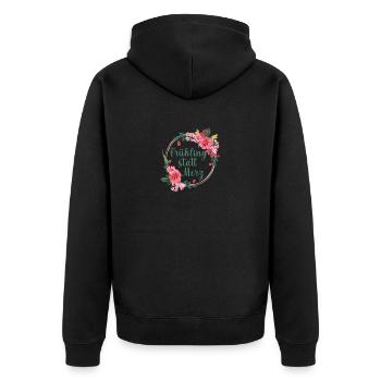 Frühling statt Merz - Unisex Premium Bio Zip Hoodie - Schwarz - Hinten - Nico (187cm)