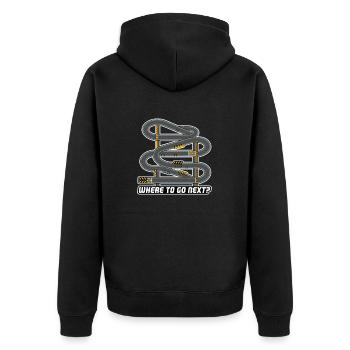 WHERE TO GO NEXT - Unisex Premium Organic Zip Hoodie - black - Back - Nico (187cm)