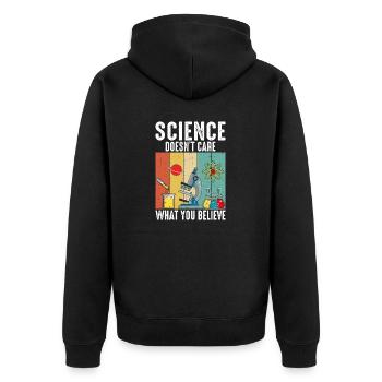 Science Doesn't Care What You Believe Retro - Unisex Premium Organic Zip Hoodie - black - Back - Nico (187cm)