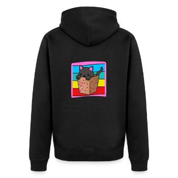 Katze in der Schachtel - Unisex Premium Bio Zip Hoodie - Schwarz - Hinten - Nico (187cm)
