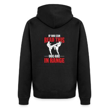 If You Can Read This You Are In Range Mixed - Unisex Premium Organic Zip Hoodie - black - Back - Nico (187cm)