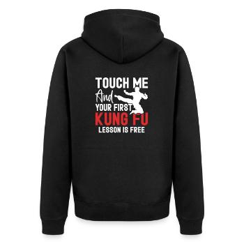 Touch Me And Your First Lesson Is Free Funny Kung - Unisex Premium Organic Zip Hoodie - black - Back - Nico (187cm)