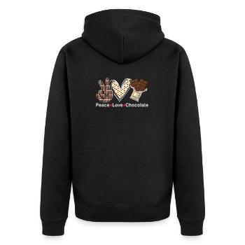 Peace Love Schokolade Schoko Süßigkeiten Süßwaren - Unisex Premium Bio Zip Hoodie - Schwarz - Hinten - Nico (187cm)