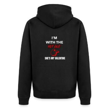 I'm With Hot One, She's My Valentine - Unisex Premium Organic Zip Hoodie - black - Back - Nico (187cm)