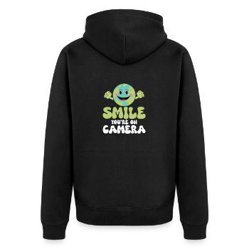 Smile You're On Camera Planet Environmental Earth - Unisex Premium Organic Zip Hoodie - black - Back - Nico (187cm)