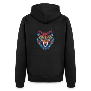 Wolf Portrait - Unisex Premium Bio Zip Hoodie - Schwarz - Hinten - Nico (187cm)