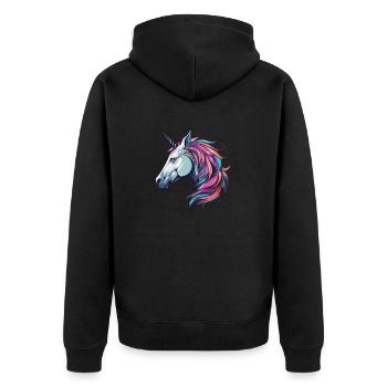 Einhorn Portrait - Unisex Premium Bio Zip Hoodie - Schwarz - Hinten - Nico (187cm)
