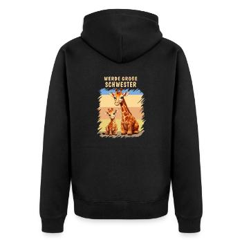 GIRAFFES BECOME A BIG SISTER - Unisex Premium Organic Zip Hoodie - black - Back - Nico (187cm)