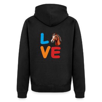 LOVE PFERD - Unisex Premium Bio Zip Hoodie - Schwarz - Hinten - Nico (187cm)