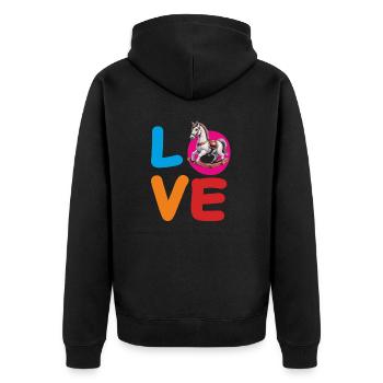LOVE ROCKING HORSE - Unisex Premium Organic Zip Hoodie - black - Back - Nico (187cm)