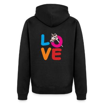 LOVE STECKENPFERD - Unisex Premium Bio Zip Hoodie - Schwarz - Hinten - Nico (187cm)