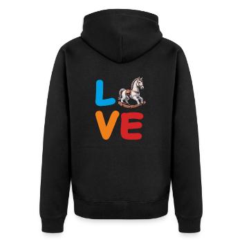 LOVE ROCKING HORSE - Unisex Premium Organic Zip Hoodie - black - Back - Nico (187cm)
