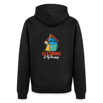 Putzen Ist Meine Therapie Lustiger Hausmeister - Unisex Premium Bio Zip Hoodie - Schwarz - Hinten - Nico (187cm)