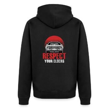 Respect Your Elders Funny Classic Cars Automotive - Unisex Premium Organic Zip Hoodie - black - Back - Nico (187cm)