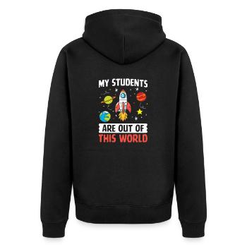 Meine Schüler sind nicht von dieser Welt lustige Wissenschaft - Unisex Premium Bio Zip Hoodie - Schwarz - Hinten - Nico (187cm)