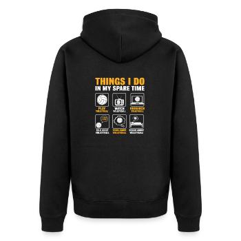 Dinge, die ich in meiner Freizeit mache Lustiges Volleyball - Unisex Premium Bio Zip Hoodie - Schwarz - Hinten - Nico (187cm)