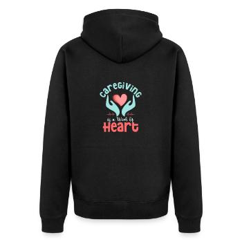 Caregiving is a Work of Heart Caregiver Carer - Unisex Premium Organic Zip Hoodie - black - Back - Nico (187cm)