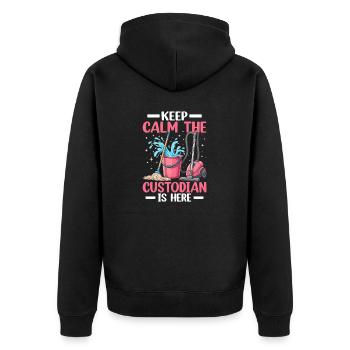 Bleiben Sie ruhig Der Hausmeister Ist Hier Lustiger Verwalter - Unisex Premium Bio Zip Hoodie - Schwarz - Hinten - Nico (187cm)