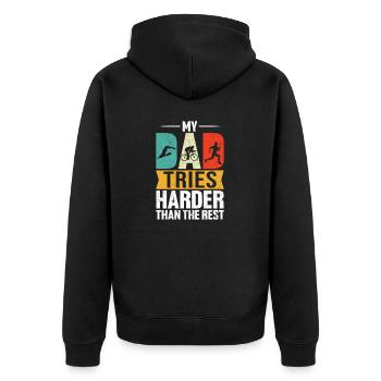 Mein Vater Versucht Härter Lustiger Triathlon Vater Retro - Unisex Premium Bio Zip Hoodie - Schwarz - Hinten - Nico (187cm)