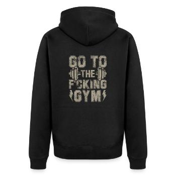 Ab ins Gym jetzt ohne Ausreden - Unisex Premium Bio Zip Hoodie - Schwarz - Hinten - Nico (187cm)
